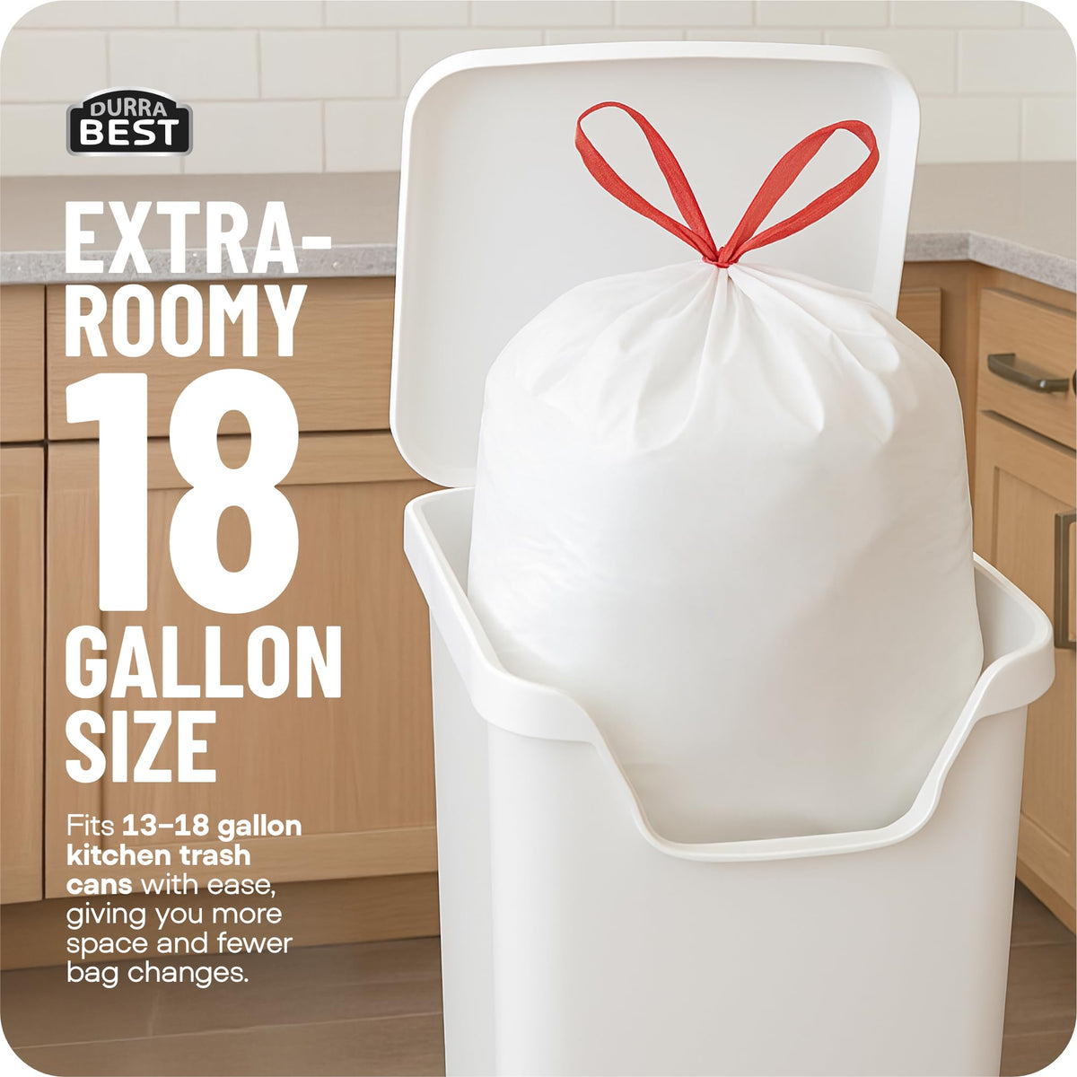 120 Count 18 Gallon White Heavy-Duty Drawstring Trash Bags F2608