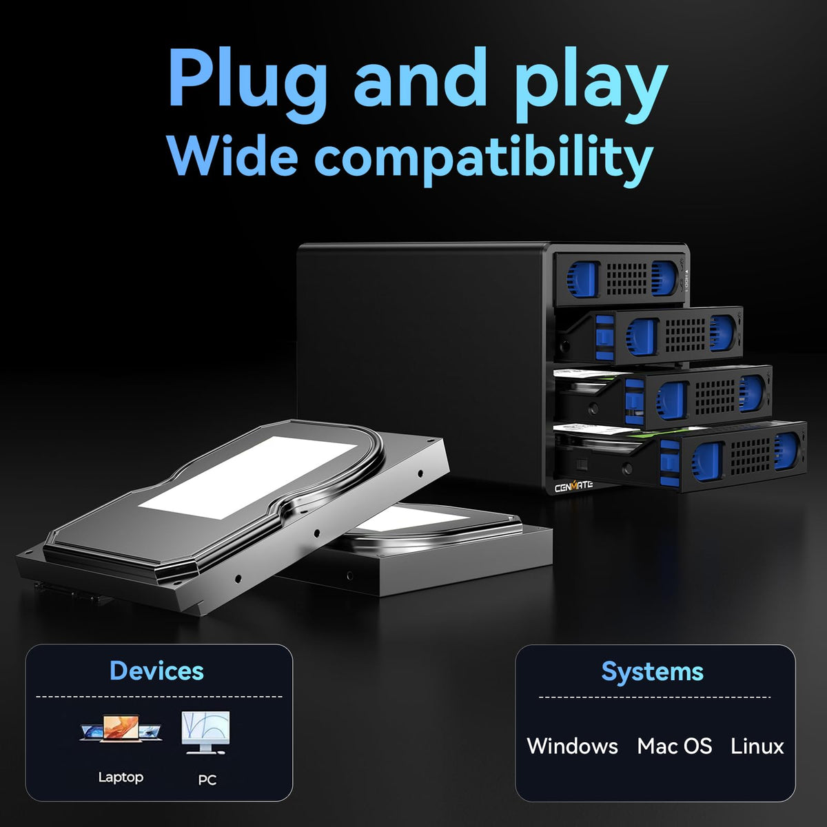 4 Bay Hard Drive Enclosure with Cooling Fan E33768