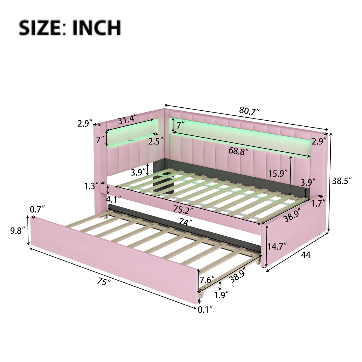 Pink Twin Size Daybed with Trundle D939