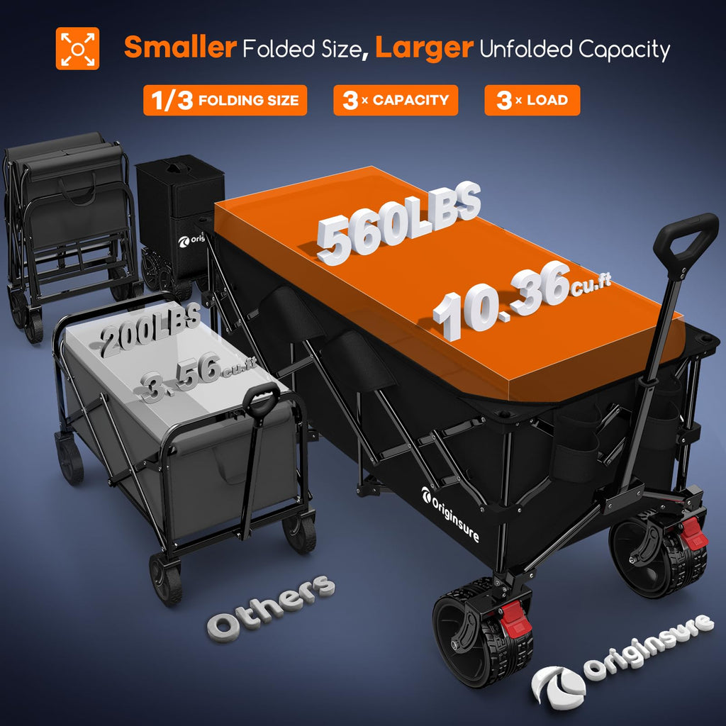 Collapsible Beach Wagon Cart with Big Wheels, 560lbs, Black F65712