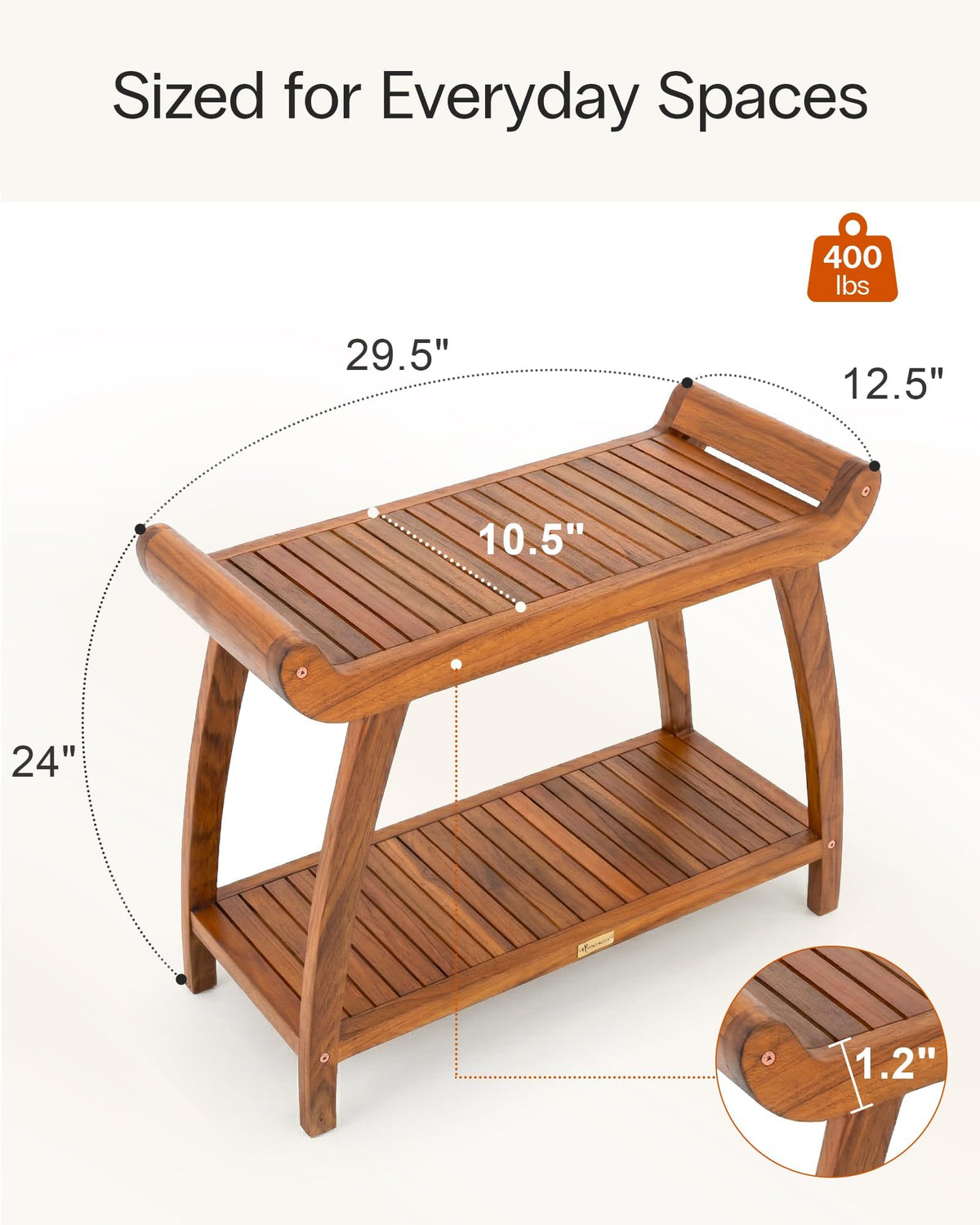 Teak Shower Bench with Storage Shelf F2612
