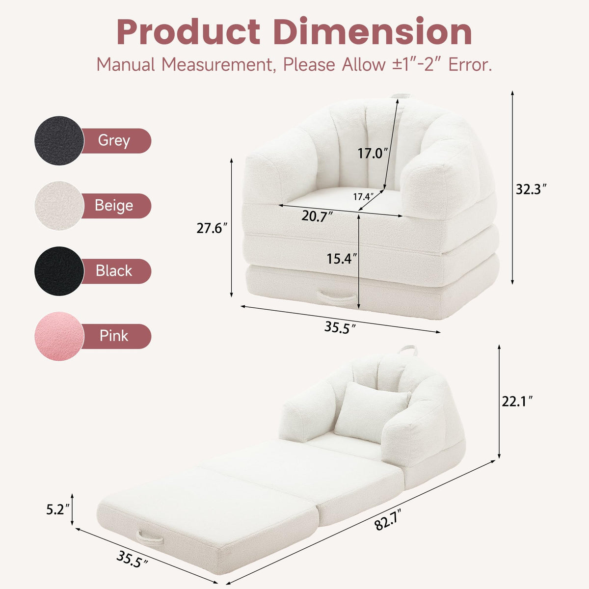 Beige 2 in 1 Convertible Sleeper Sofa Bed Z2145