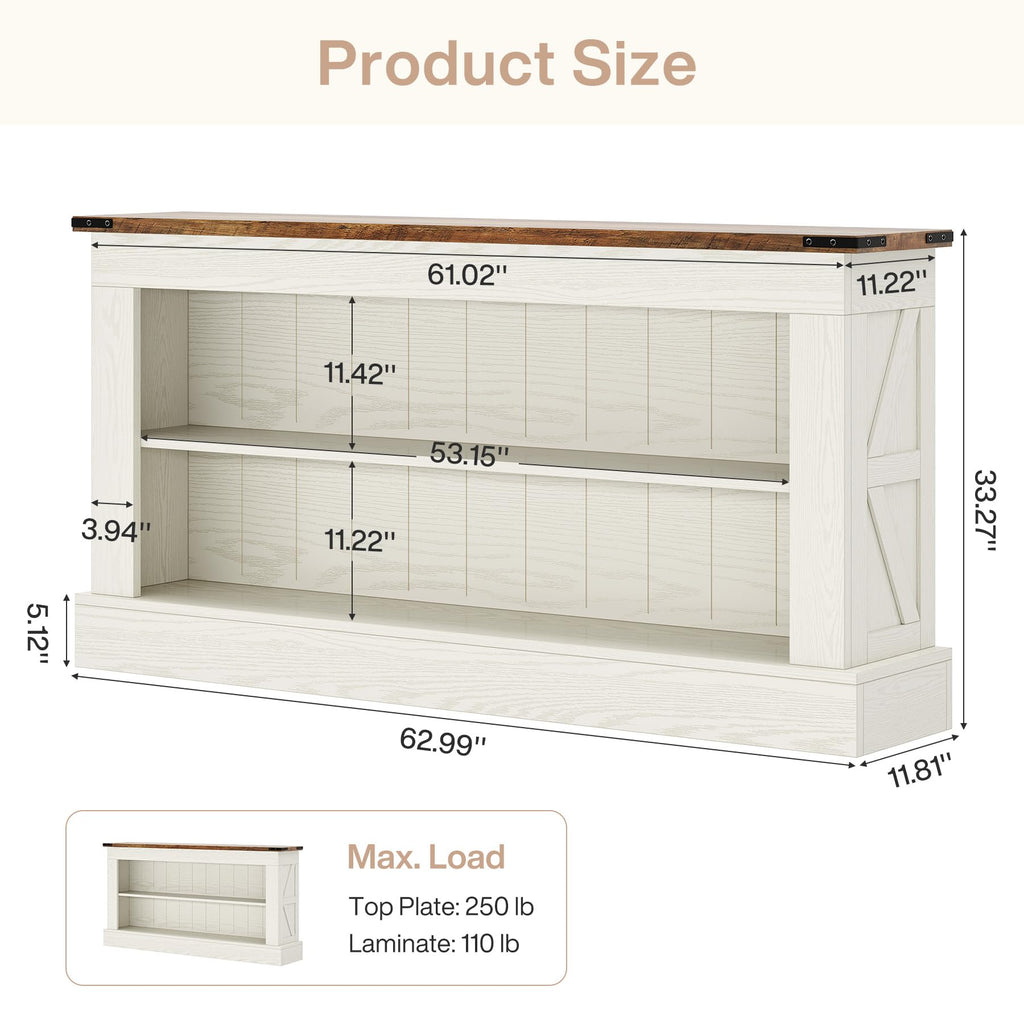 63" 3-Tier Console Table with Storage Shelves E3130
