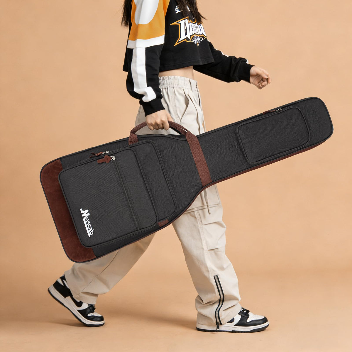 Black Electric Guitar Bag with Neck Strap and 4 Pockets R122