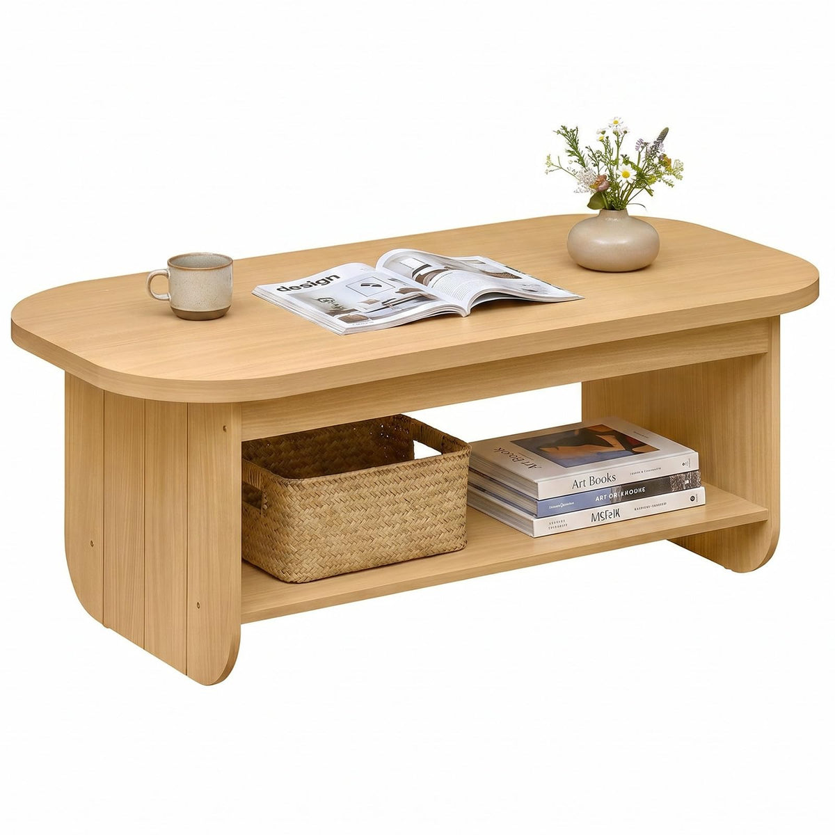 2-Tier Oval Coffee Table with Storage Shelf Z3252