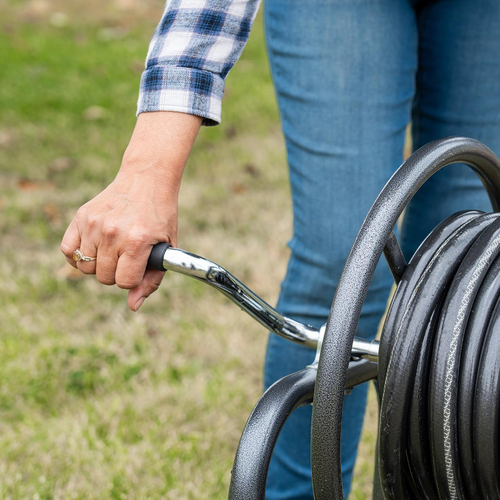Hose Reel Cart with Wheels, 300-Feet Capacity, Grey O87468