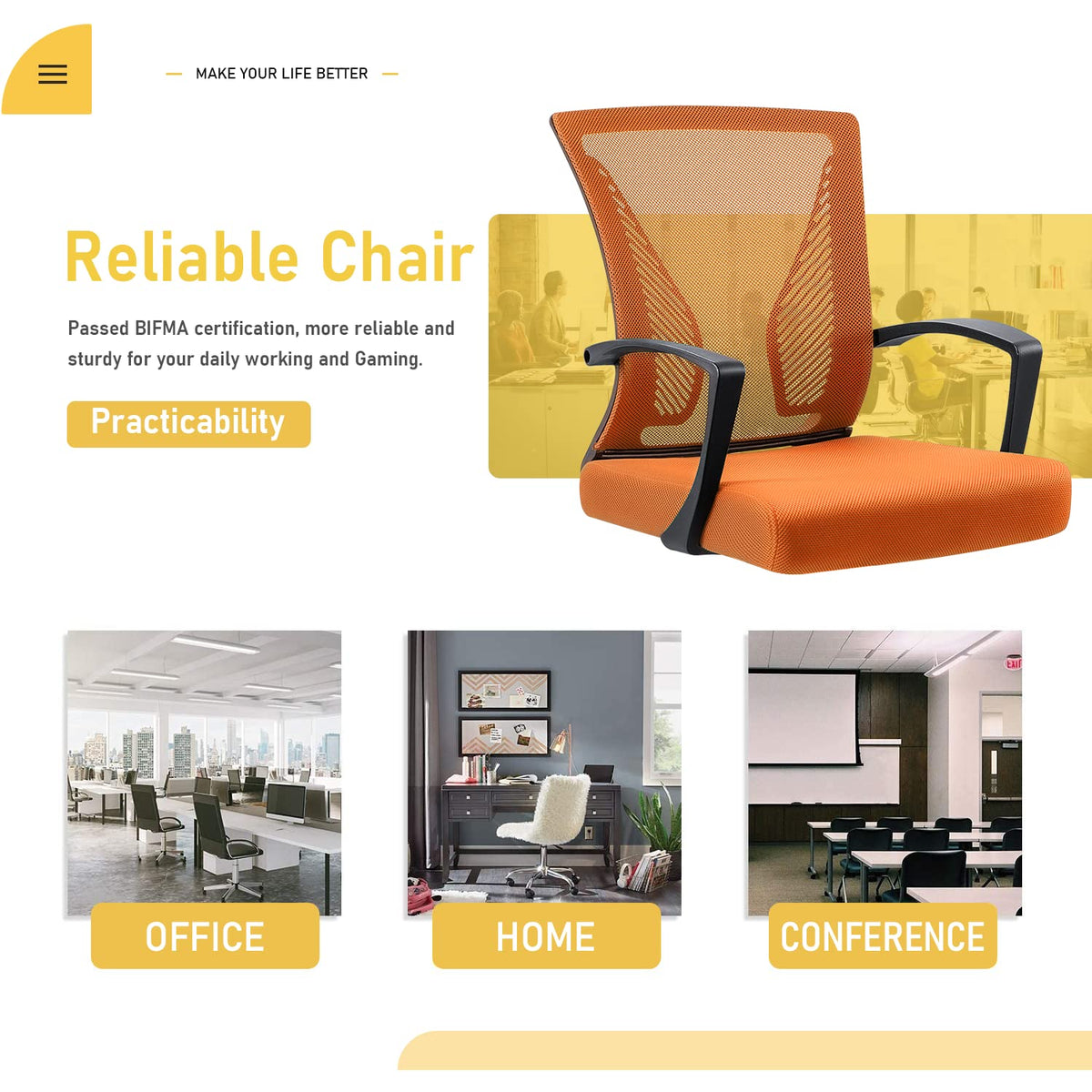 Orange Mid Back Mesh Ergonomic Office Chair with Armrest L1687