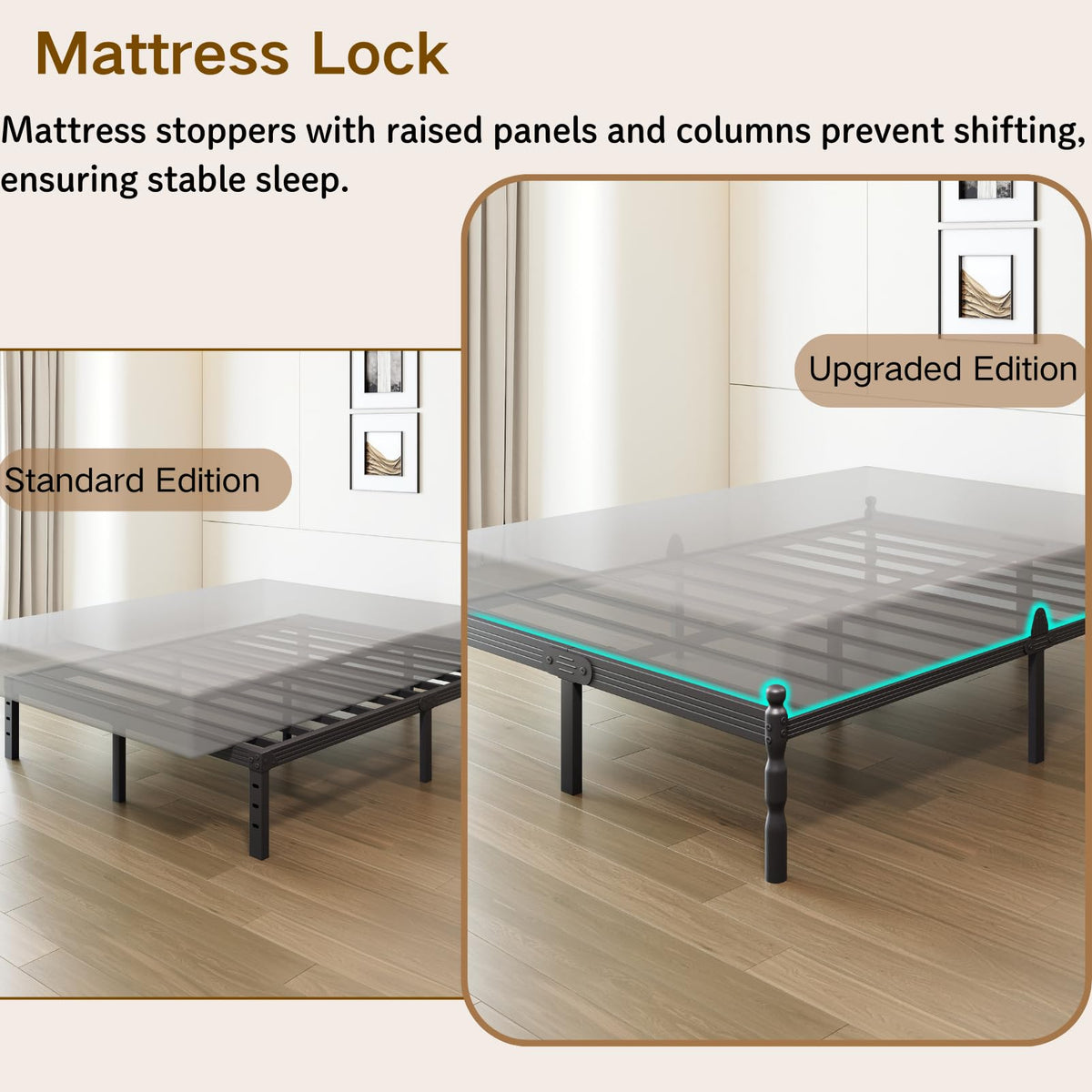 Twin XL Size 18" Black Metal Bed Frame with Storage E95268