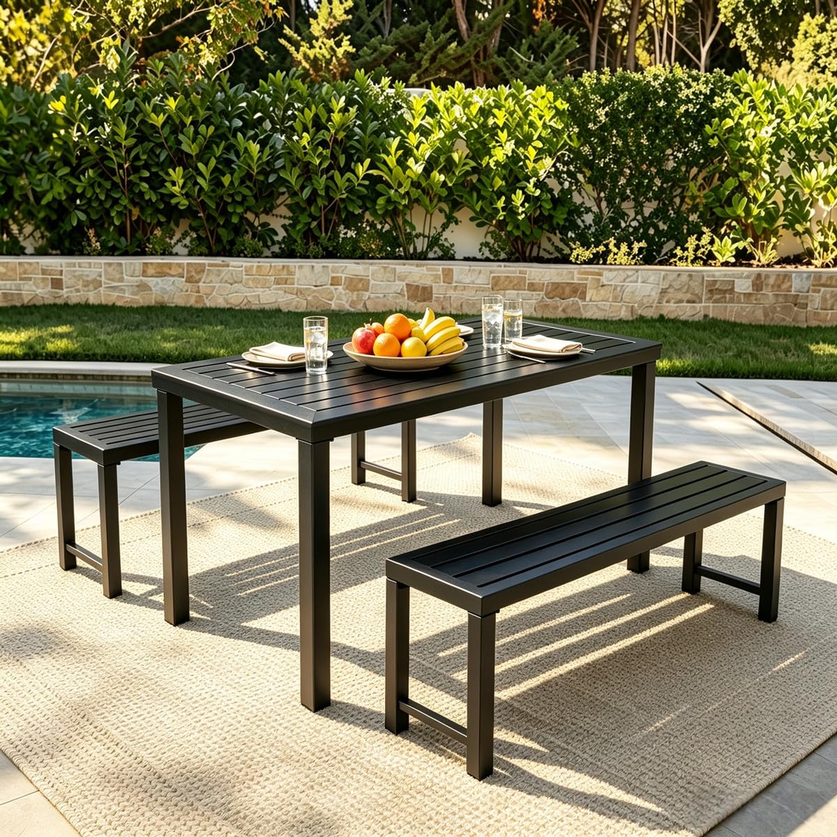 Black 46" Metal Outdoor Bench V61848