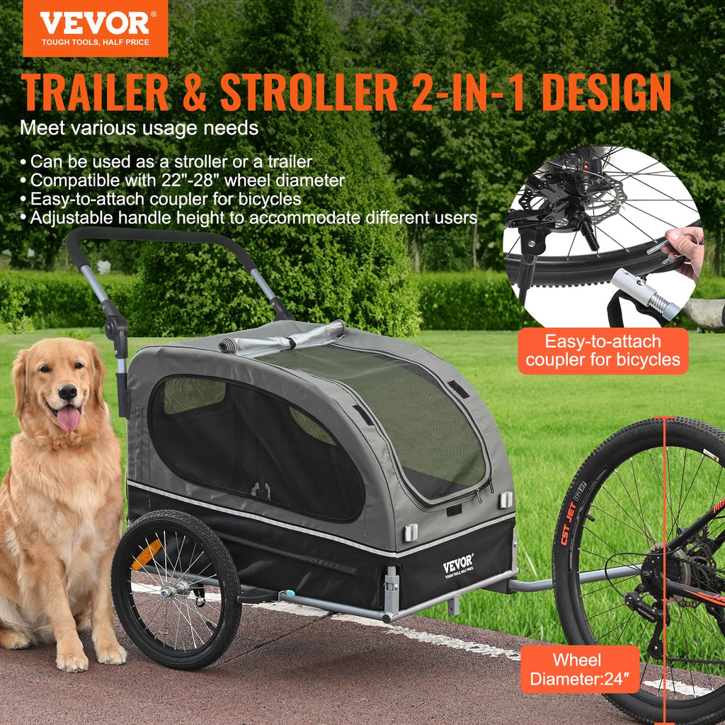 Dog Bike Trailer 2-in-1 Pet Stroller Bicycle Carrier U46473