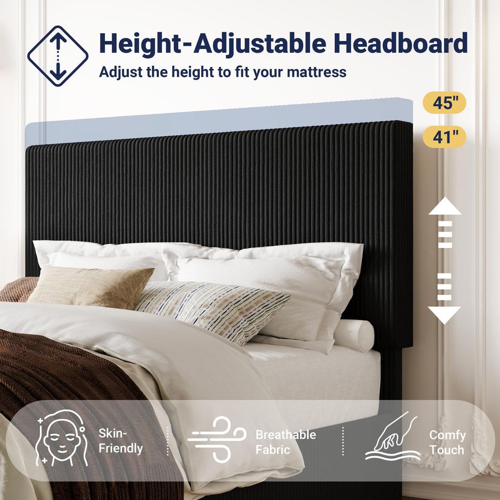Queen Bed Frame with Adjustable Corduroy Headboard N9488