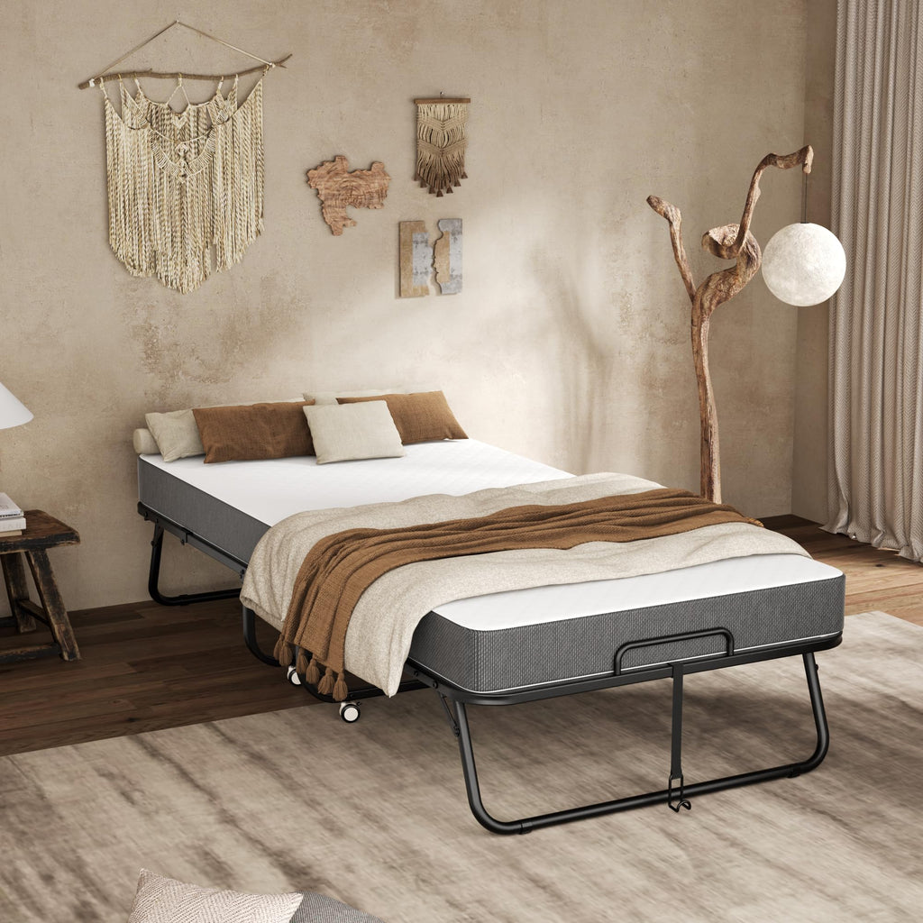Folding Bed with Mattress 75" x 38" Memory Foam X473