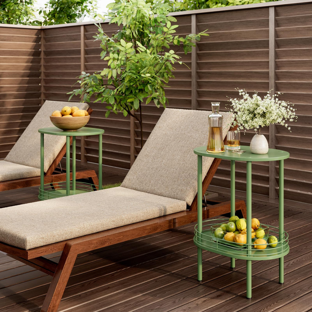 Oval Side Table with Storage, 2-Tier Green End Table O90441