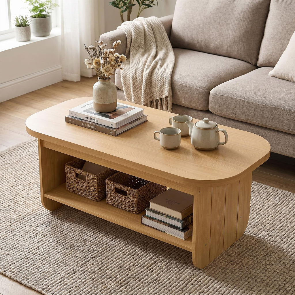 2-Tier Oval Coffee Table with Storage Shelf Z3252