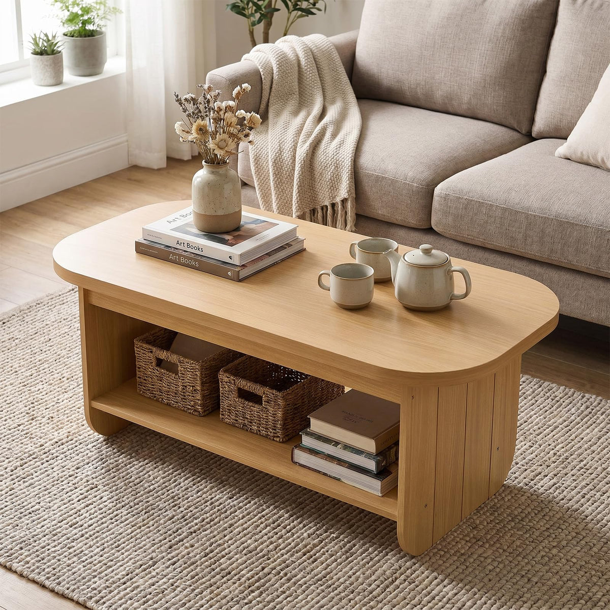 2-Tier Oval Coffee Table with Storage Shelf Z3252