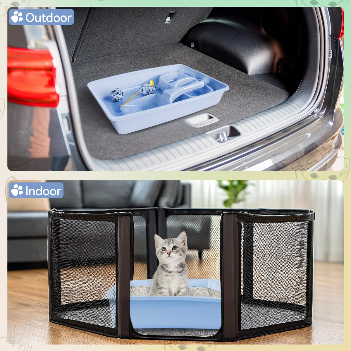 Cat Litter Box Set with Litter Scoop, Double Dish Cat Bowl, Mouse and Ball Toy W80809