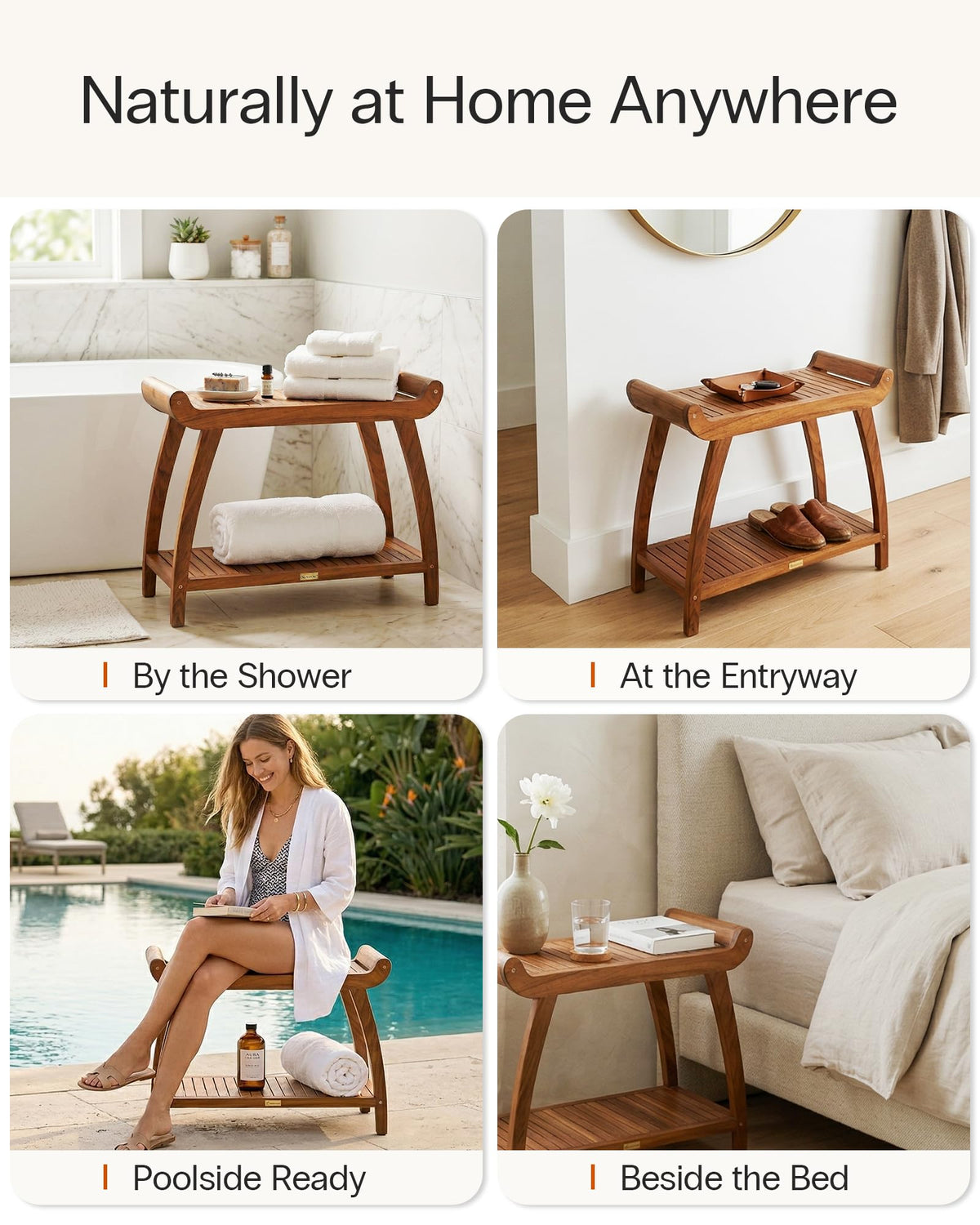 Teak Shower Bench with Storage Shelf F2612