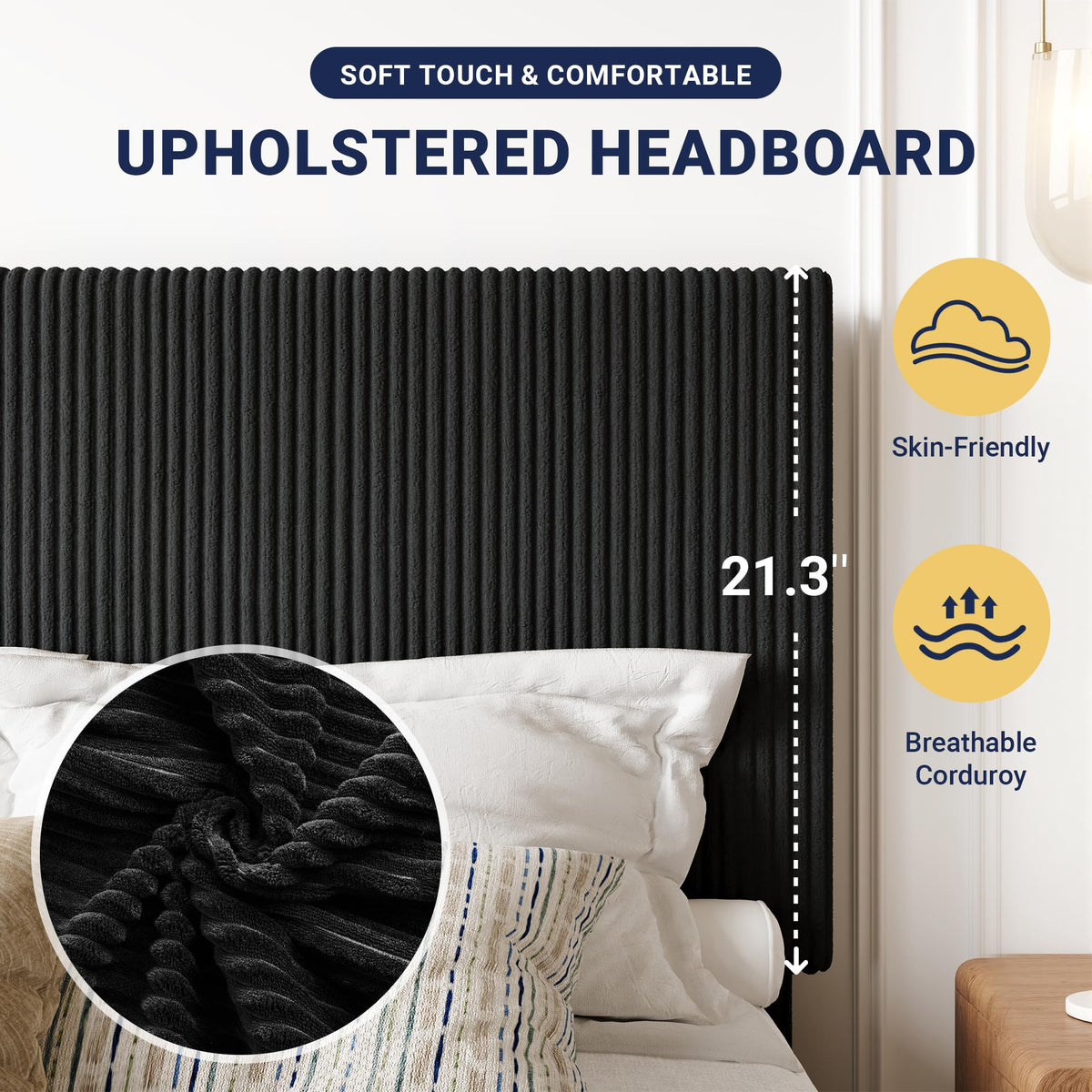 Queen Bed Frame with Adjustable Corduroy Headboard N9488