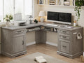 L Shaped Executive Desk with 4 Drawers Grey O551