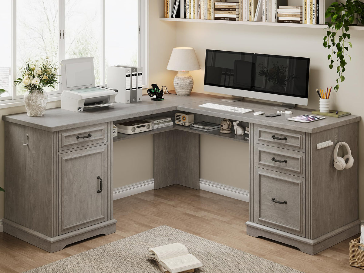 L Shaped Executive Desk with 4 Drawers Grey O551