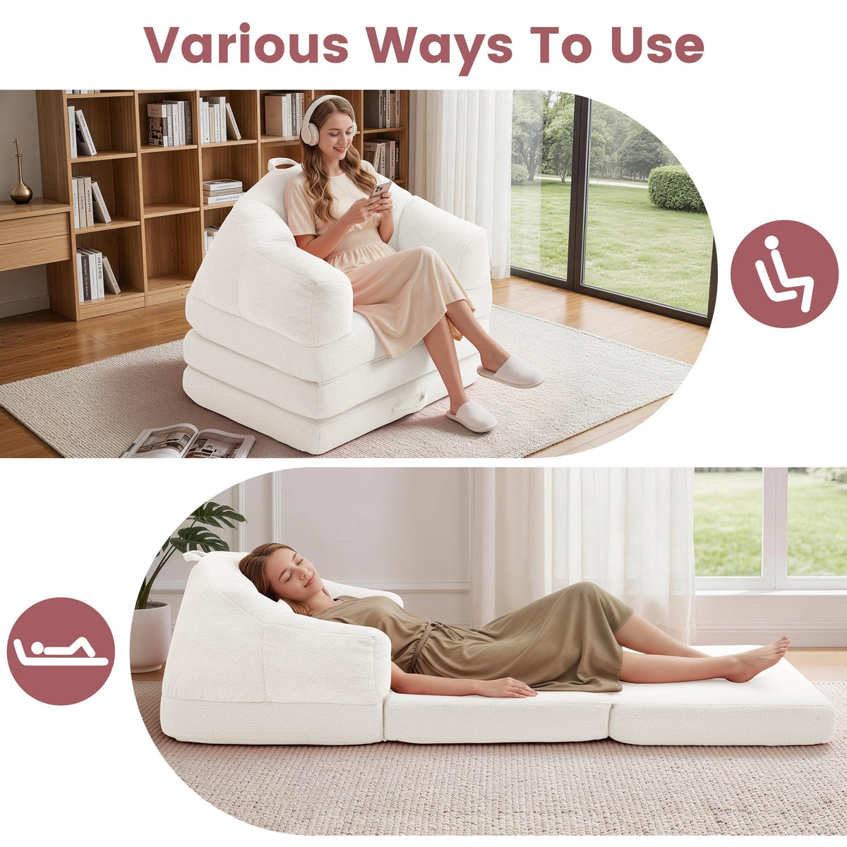 Beige 2 in 1 Convertible Sleeper Sofa Bed Z2145