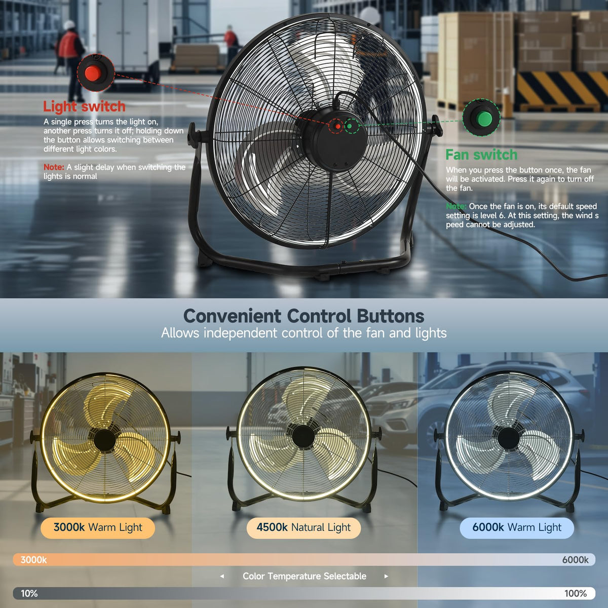 20" High Velocity Metal Floor Fan with Light I9438