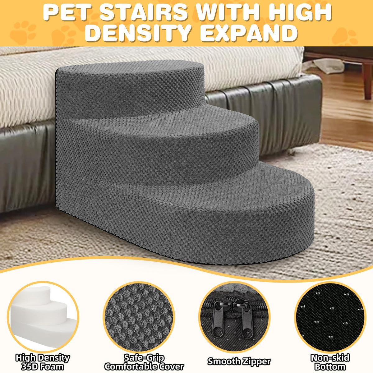 Grey 3 Steps Foam Dog Stairs Z727