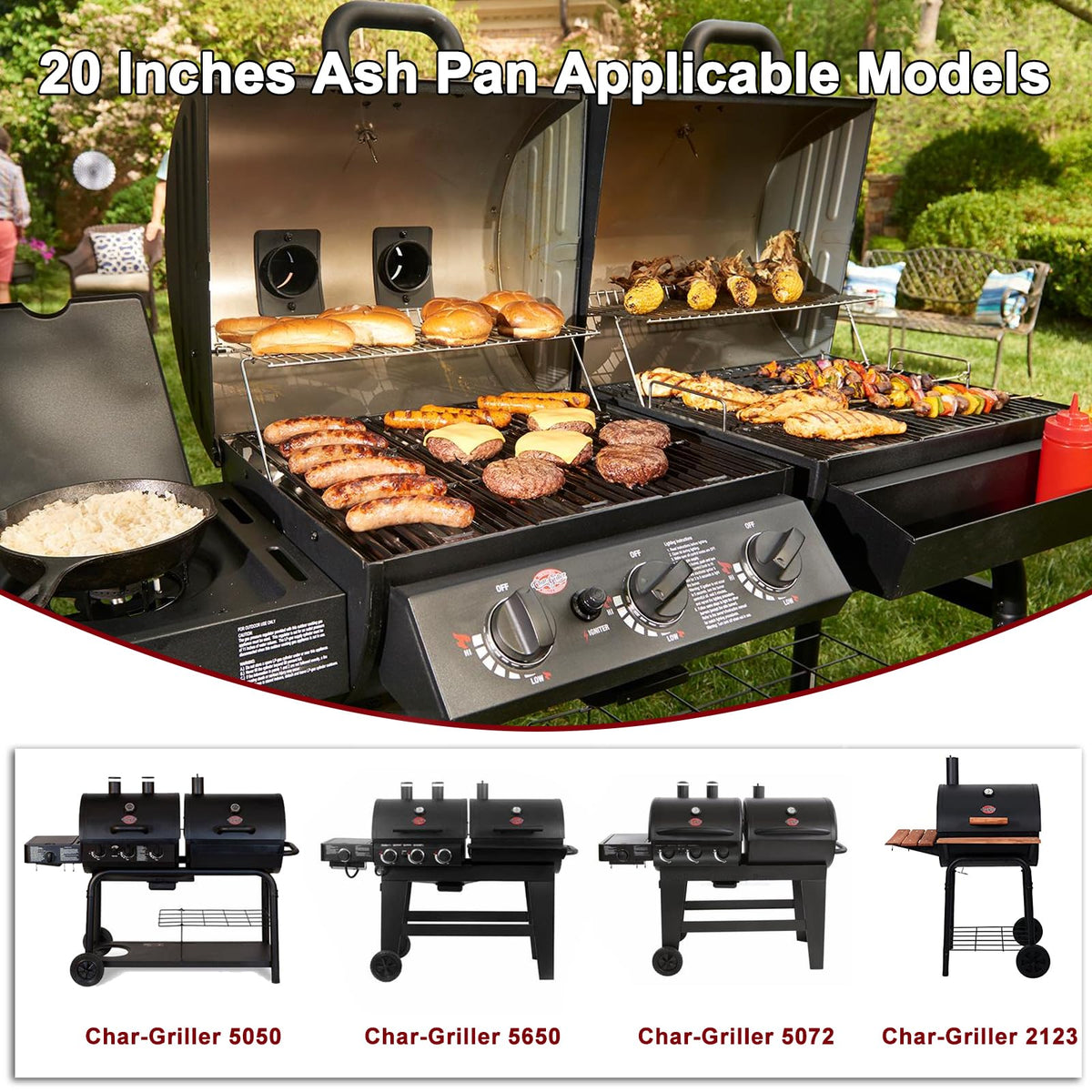 20 Inches Ash Pan Drip Pan and Grill Grates for Charcoal Grills F8560
