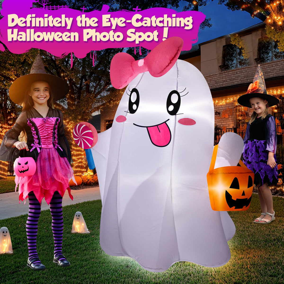 5FT Halloween Inflatables Ghost with Built-in LED Lights S187833