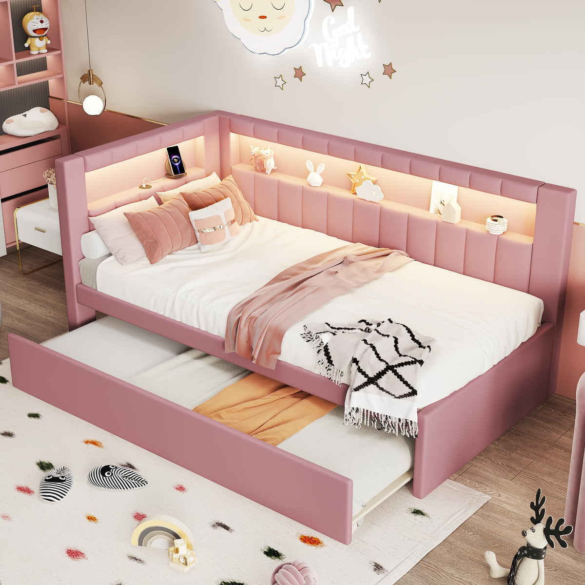 Pink Twin Size Daybed with Trundle D939