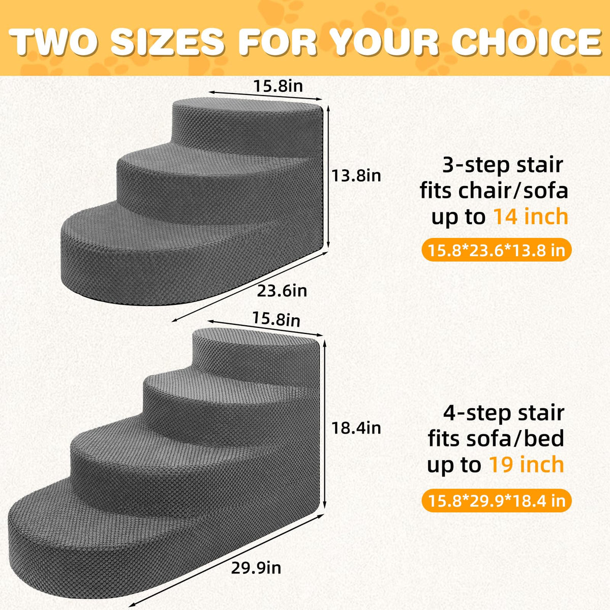Grey 3 Steps Foam Dog Stairs Z727