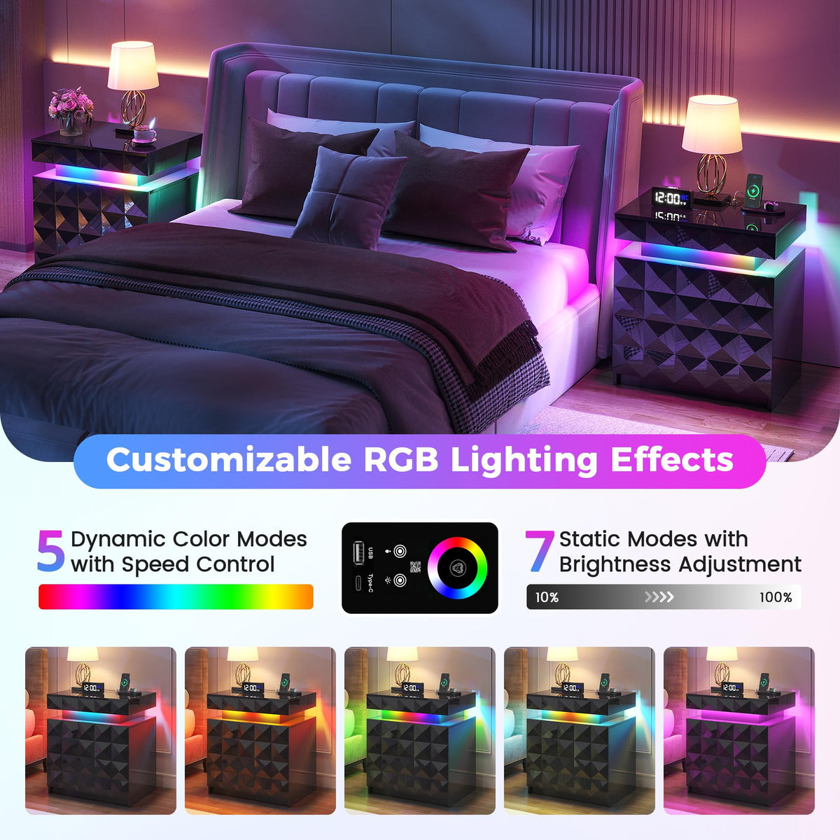 LED Night Stand with Charging Station M7811