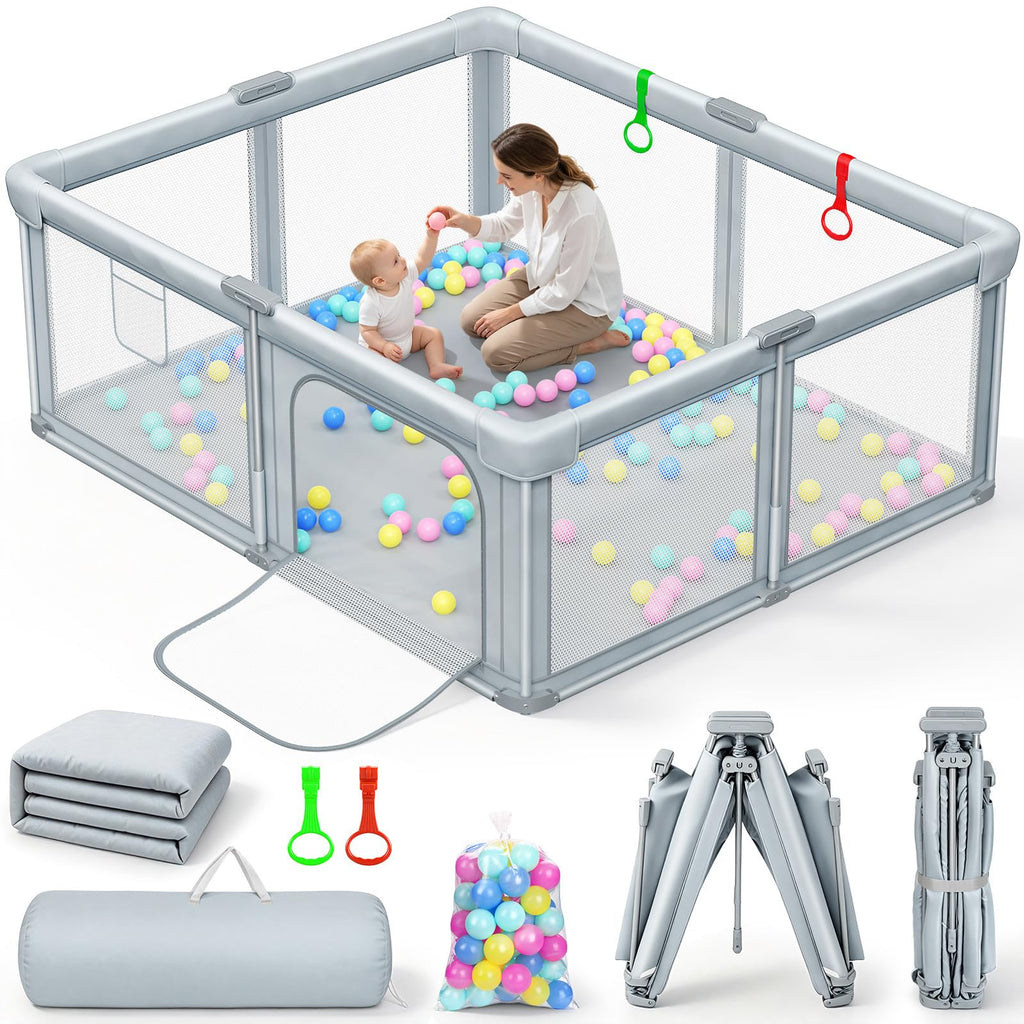 Foldable Baby Playpen with Mat 59"×71" Q4567
