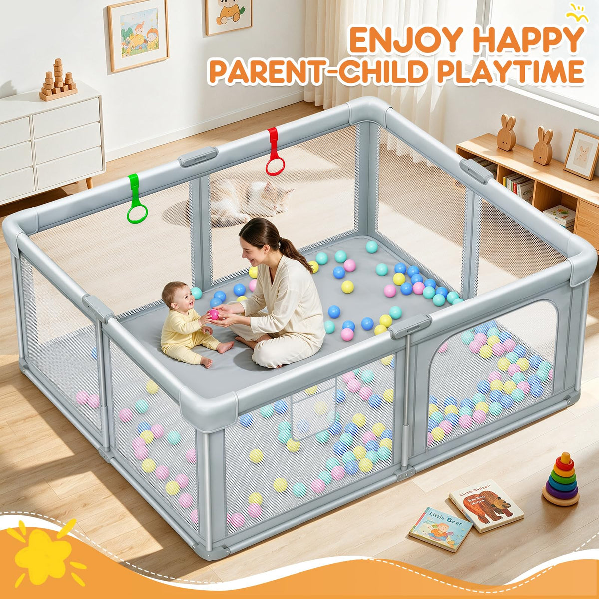 Foldable Baby Playpen with Mat 59"×71" Q4567