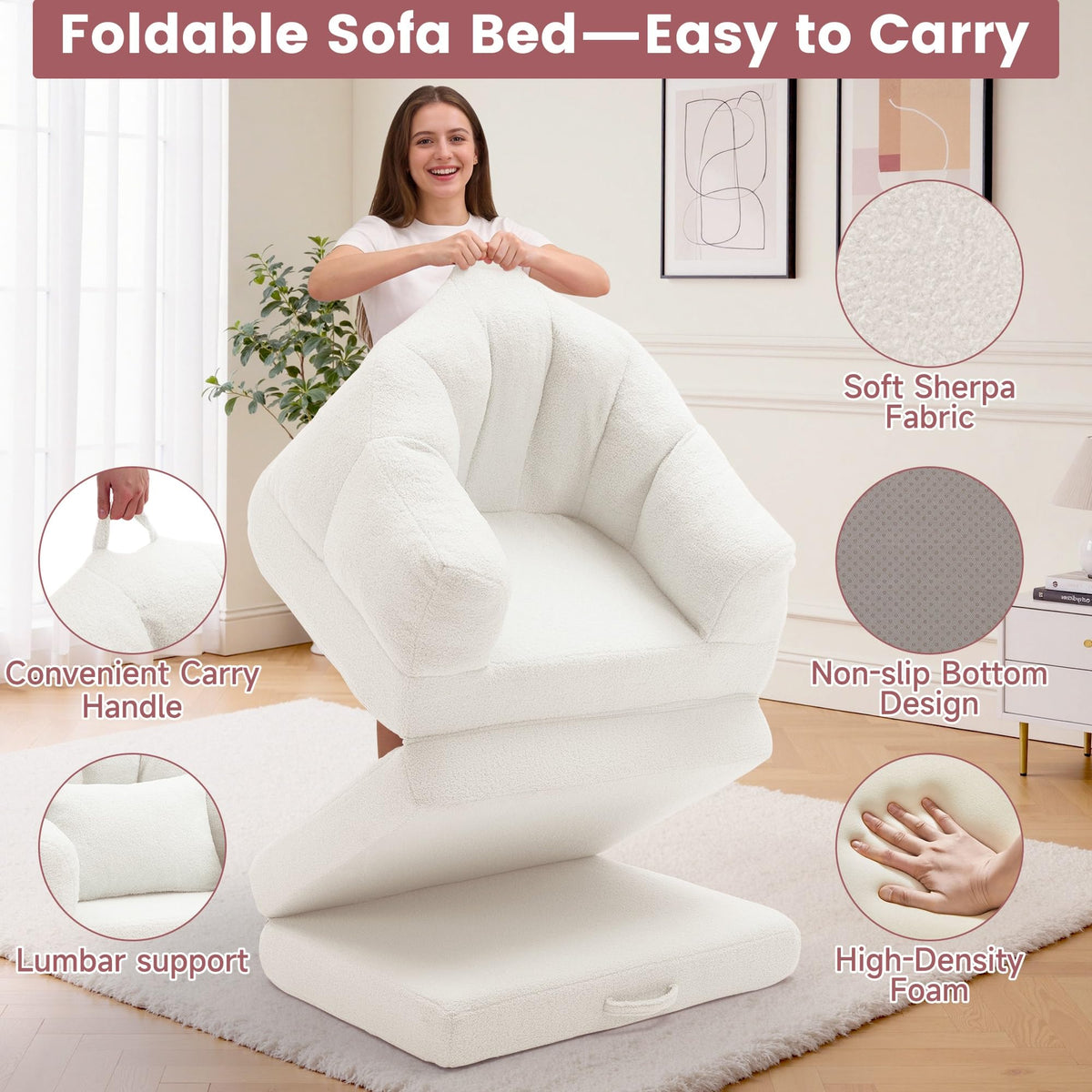 Beige 2 in 1 Convertible Sleeper Sofa Bed Z2145
