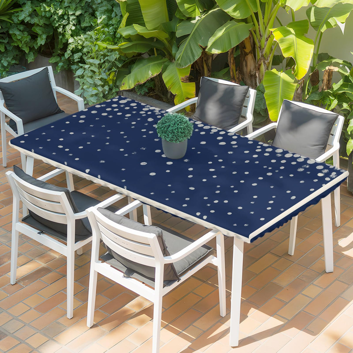 Silver Speckle Fitted Rectangle Tablecloth 32" x 72" Navy Blue Elastic Waterproof Table Cover C708