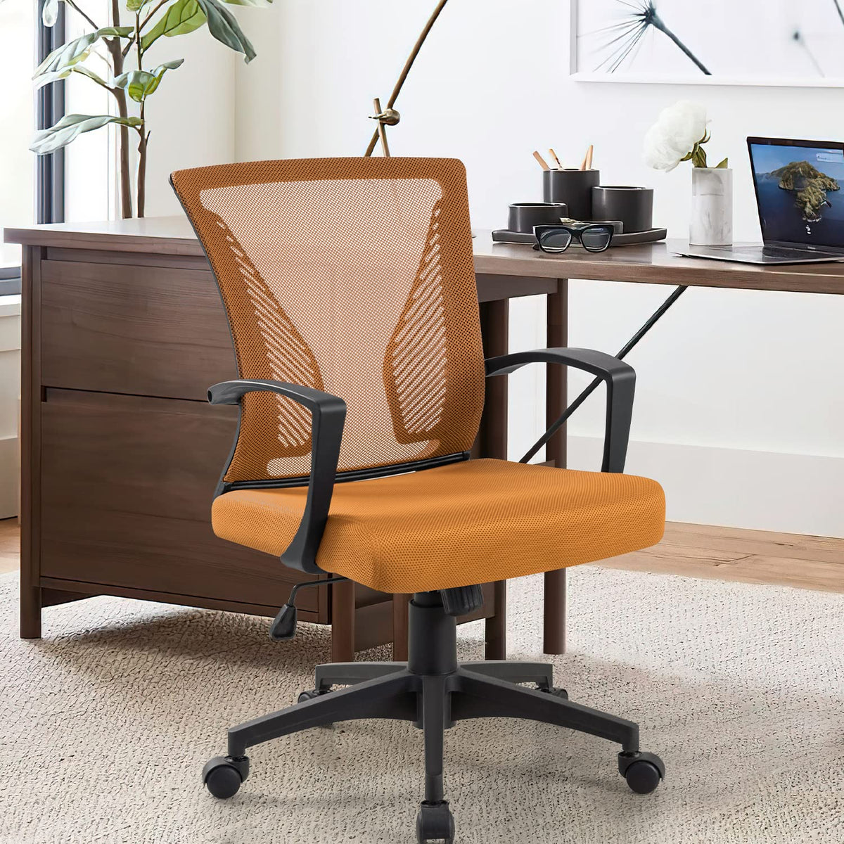 Orange Mid Back Mesh Ergonomic Office Chair with Armrest L1687
