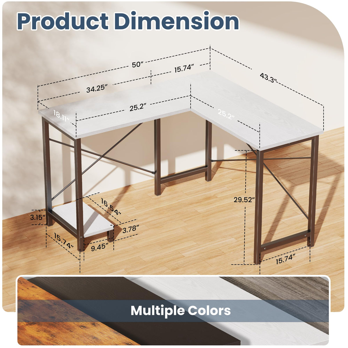 50-Inch Reversible L Shaped Desk with CPU Shelf A30763