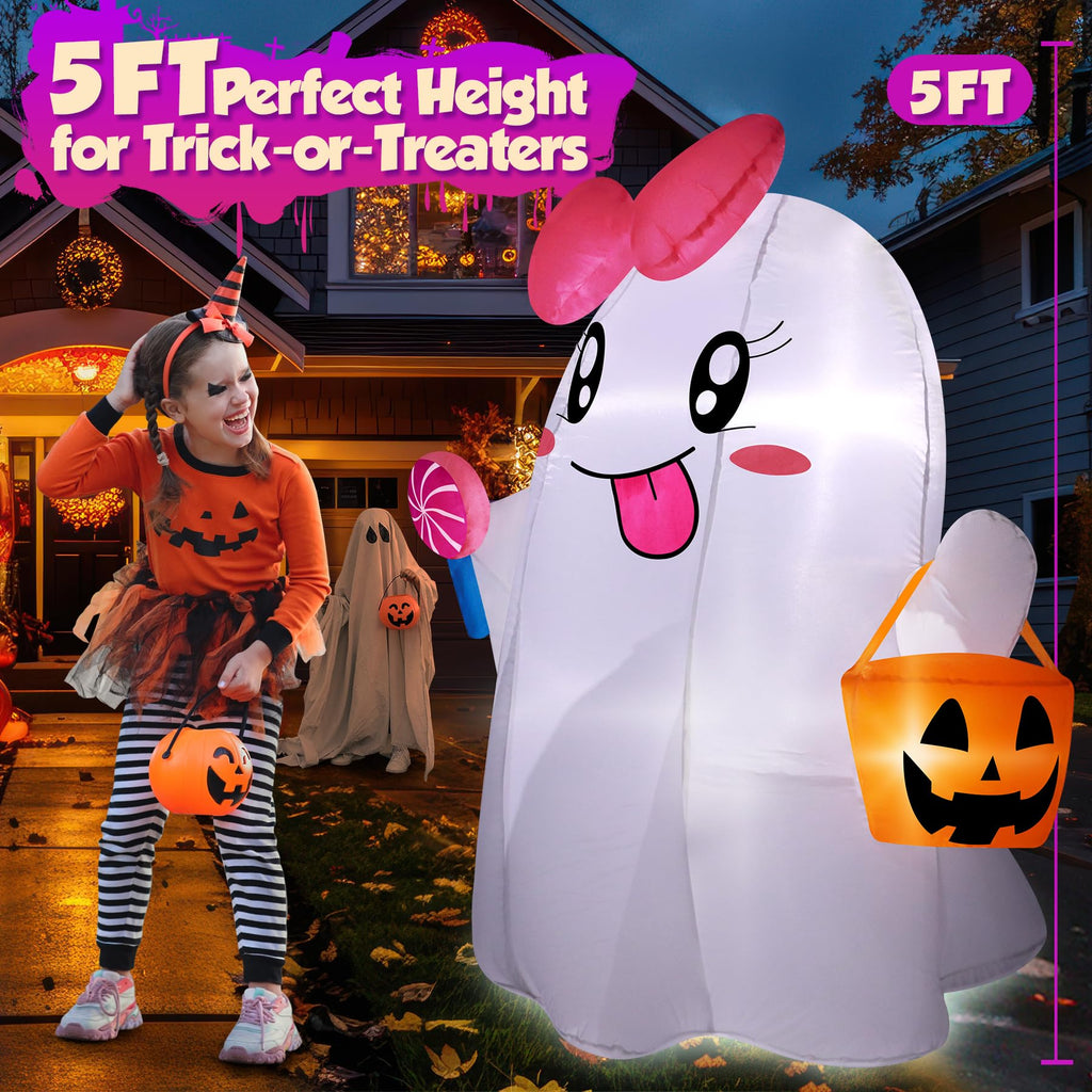 5FT Halloween Inflatables Ghost with Built-in LED Lights S187833