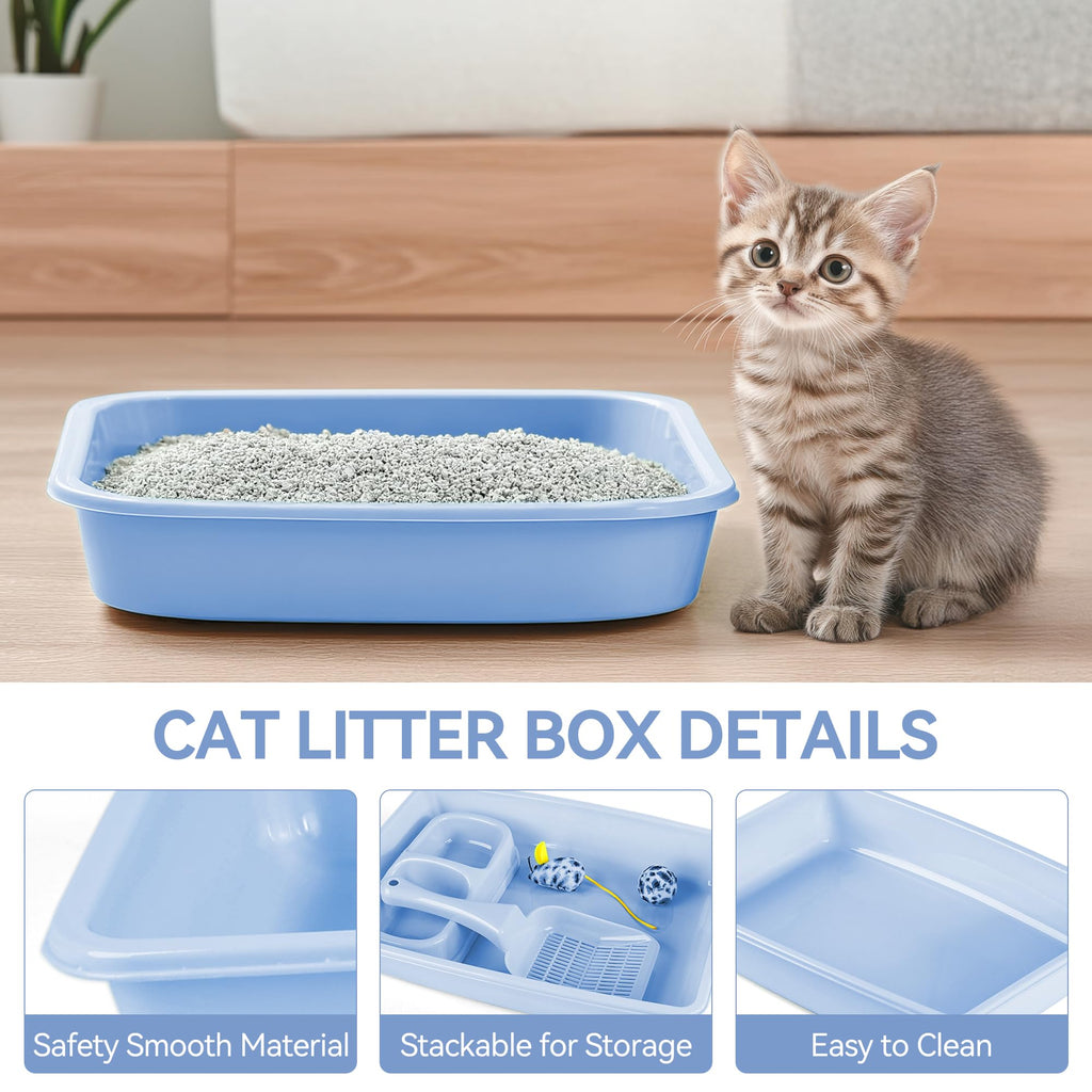 Cat Litter Box Set with Litter Scoop, Double Dish Cat Bowl, Mouse and Ball Toy W80809