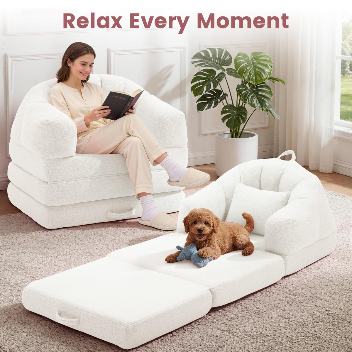 Beige 2 in 1 Convertible Sleeper Sofa Bed Z2145