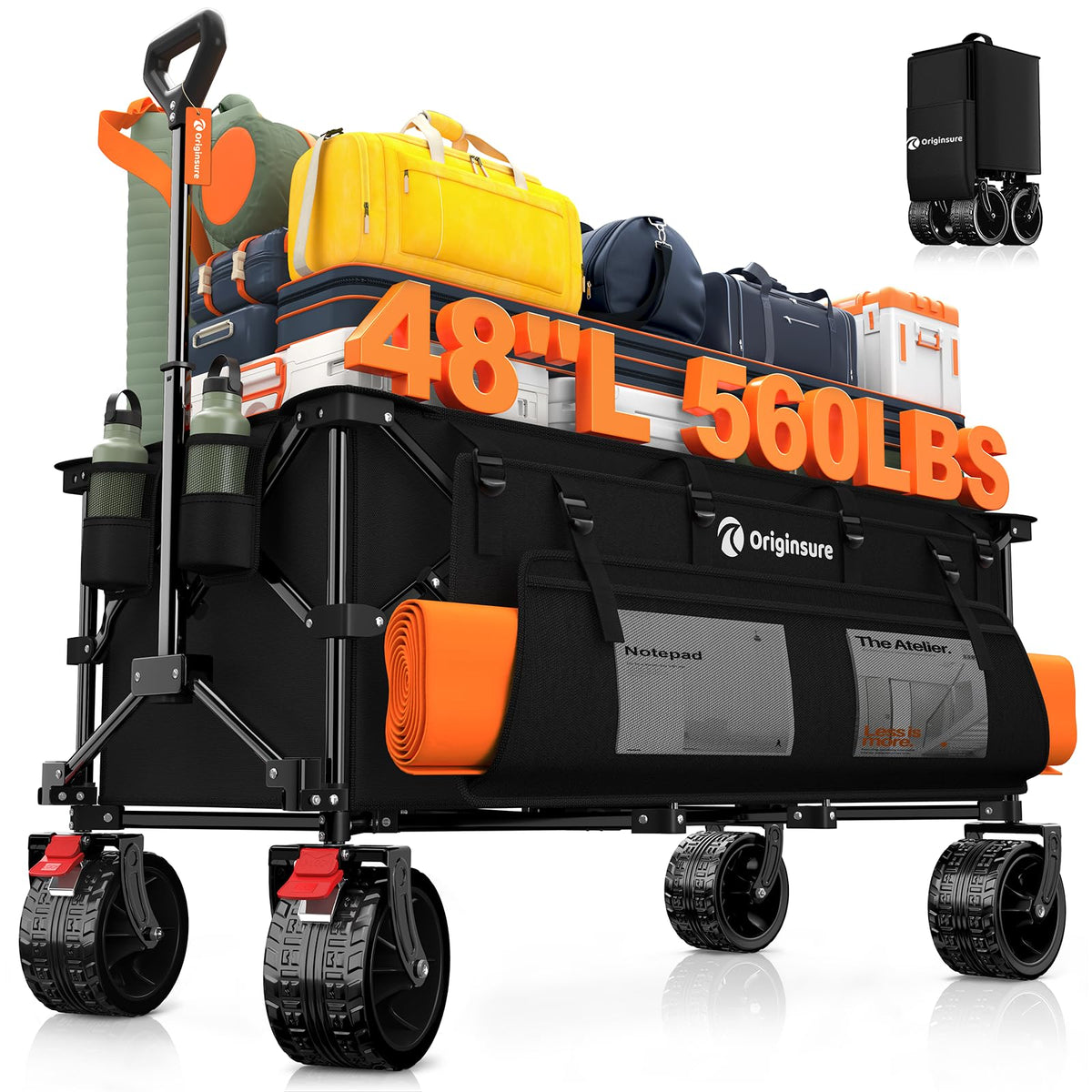 Collapsible Beach Wagon Cart with Big Wheels, 560lbs, Black F65712