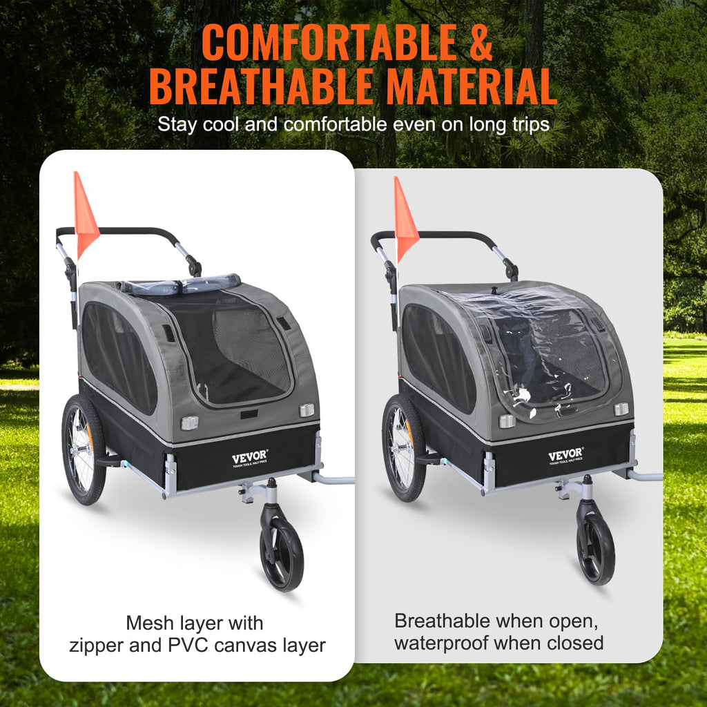 Dog Bike Trailer 2-in-1 Pet Stroller Bicycle Carrier U46473
