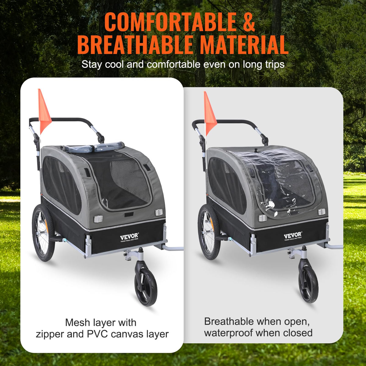Dog Bike Trailer 2-in-1 Pet Stroller Bicycle Carrier U46473