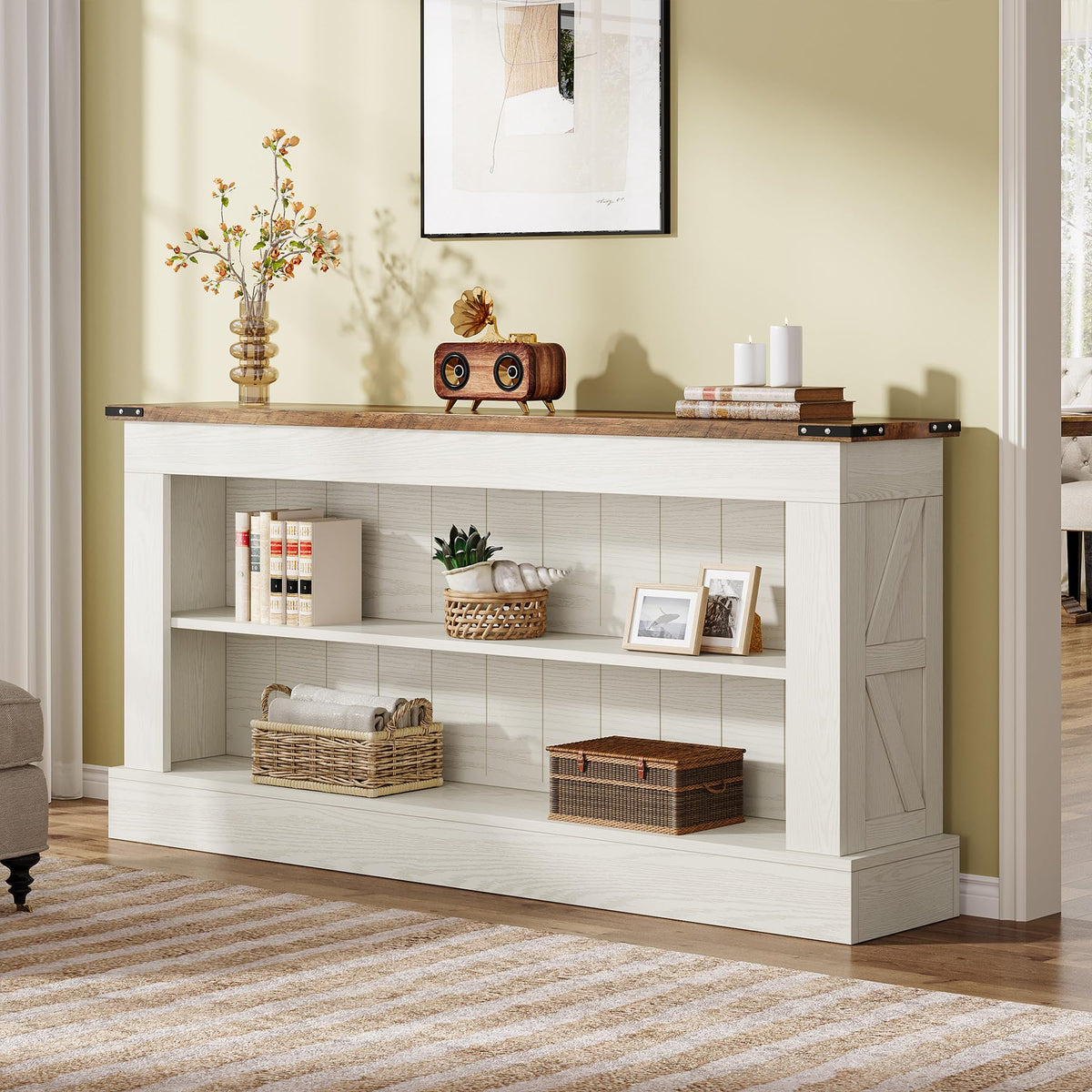 63" 3-Tier Console Table with Storage Shelves E3130