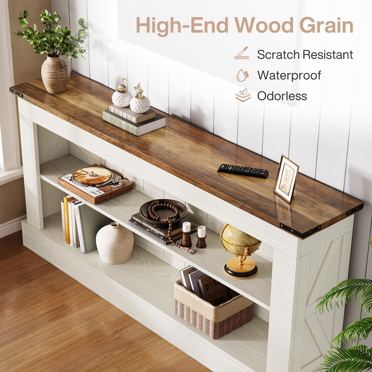 63" 3-Tier Console Table with Storage Shelves E3130