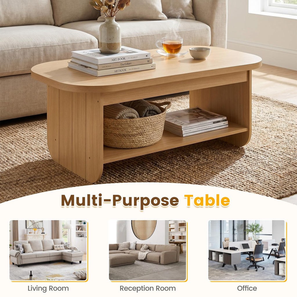 2-Tier Oval Coffee Table with Storage Shelf Z3252