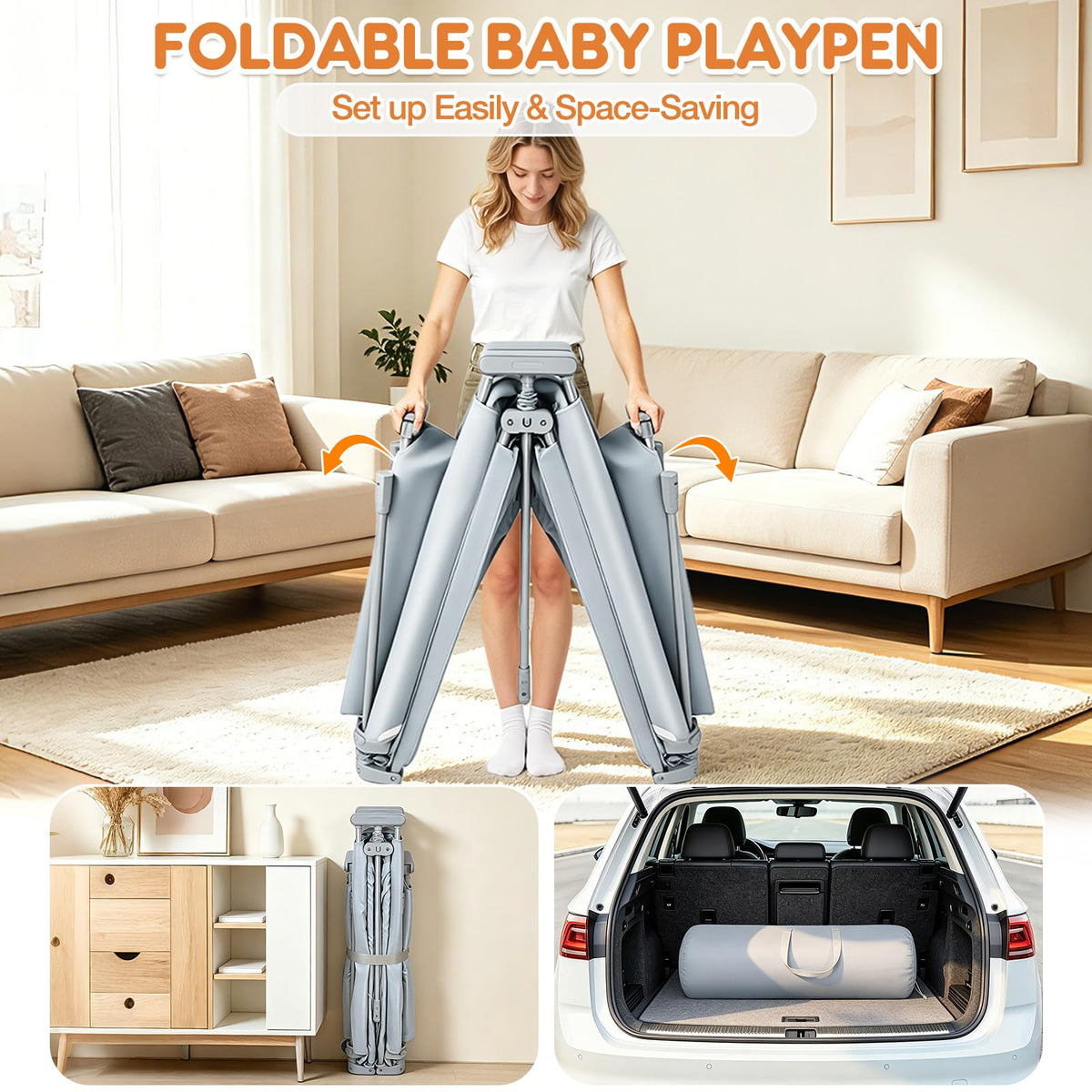 Foldable Baby Playpen with Mat 59"×71" Q4567