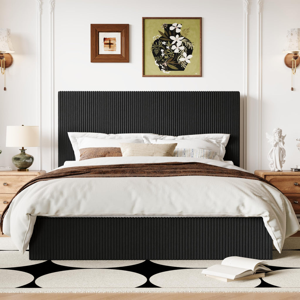 Queen Bed Frame with Adjustable Corduroy Headboard N9488