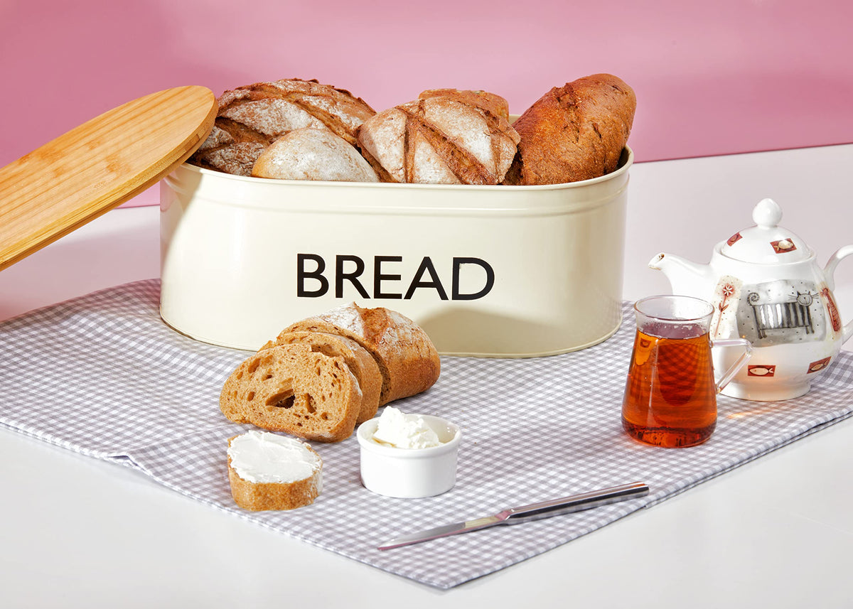 Metal Bread Box with Bamboo Lid C61849